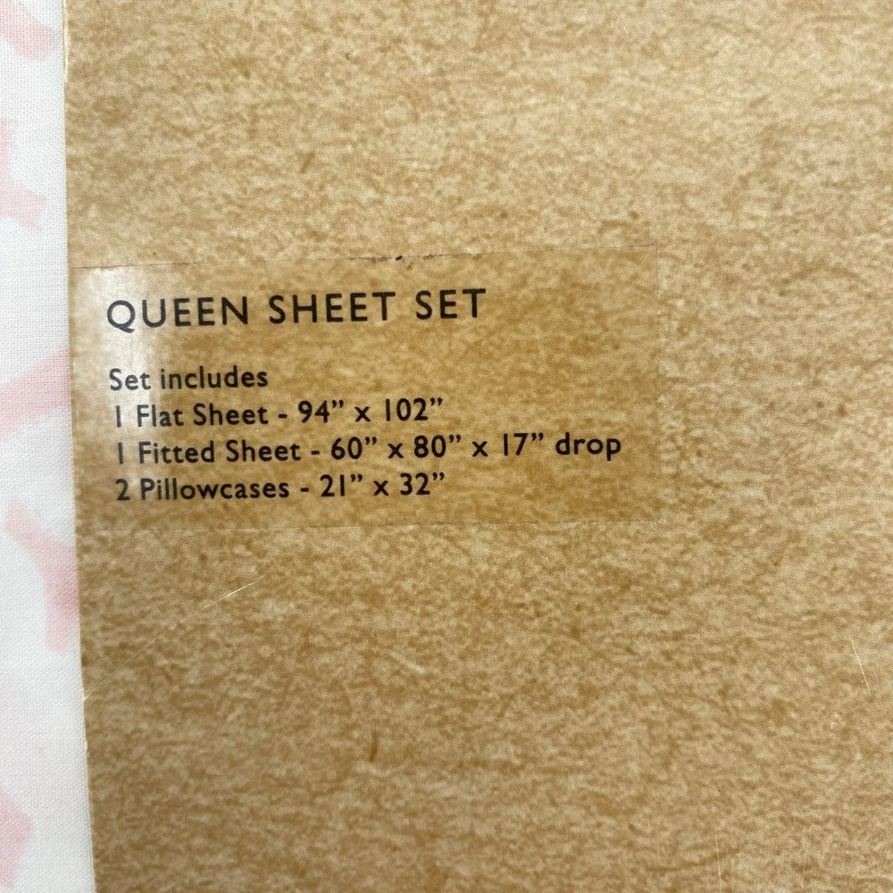 Emma Bridgewater Sheet Set QUEEN Love Pink 100% Cotton Percale Script Pastel